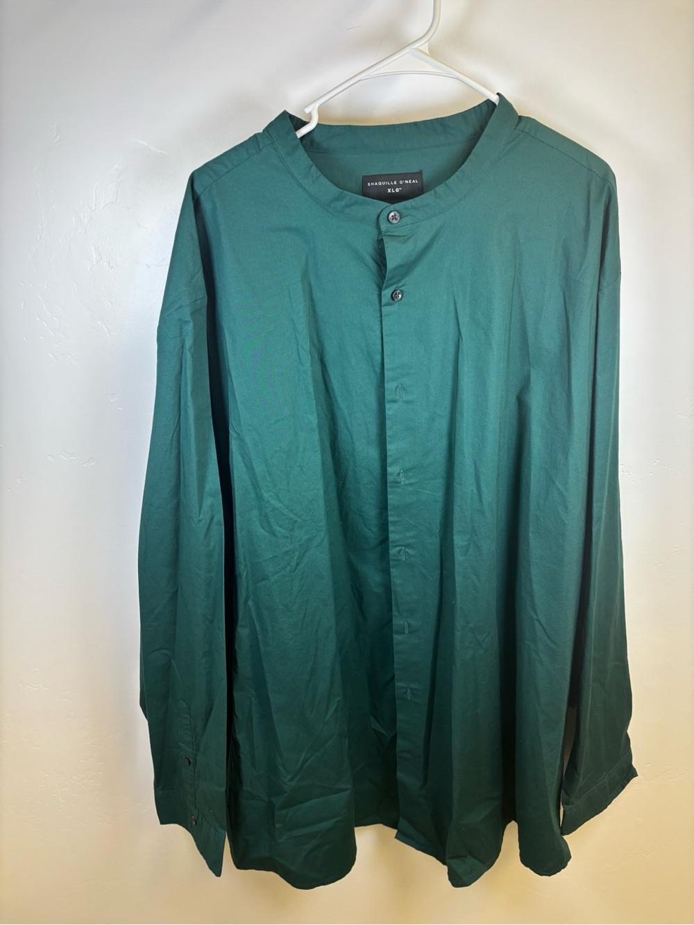SHAQUILLE  O’NEAL CASUAL DRESS SHIRT  MEN XLT  FOREST GREEN
COLLARLESS